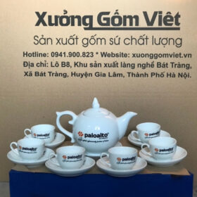 Bộ ấm chén in logo dáng bưởi lửa màu trắng XG-AC24