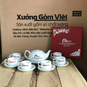 Bộ ấm chén in logo dáng lõm màu trắng XG-AC25
