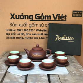 Bộ ấm chén tử sa in logo màu nâu đất XG-AC32