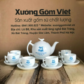 Bộ ấm chén Bát Tràng dáng bưởi cành màu trắng XG-AC03