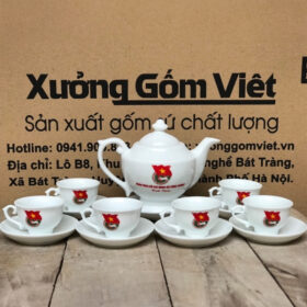 Bộ ấm chén in logo dáng thần đèn màu trắng XG-AC14