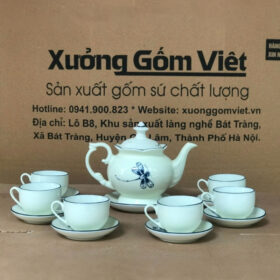 Bộ ấm chén Bát Tràng dáng đài cát vẽ họa tiết chuồn chuồn XG-AC16