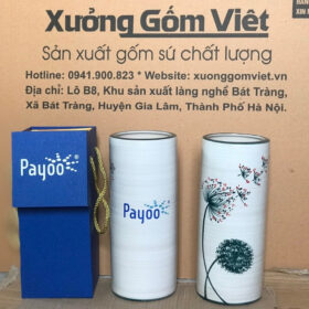Bình hoa in logo dáng ống màu trắng họa tiết hoa bồ công anh XG-LH19