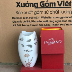 Bình hoa in logo dáng miệng cá khoét màu trắng họa tiết hoa sen XG-LH22