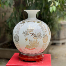 Bình hút lộc in logo màu trắng họa tiết mẫu đơn chim trĩ XG-BHL10