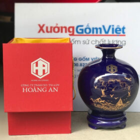 Bình hút lộc in logo màu xanh coban họa tiết cảnh biển và thuyền XG-BHL13