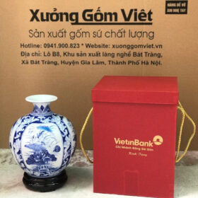 Bình hút lộc in logo men lam vẽ hoa sen XG-BHL21