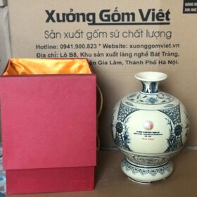 Bình hút tài lộc in logo kỷ niệm thành lập men hanh vàng vẽ tứ cảnh XG-BHL36