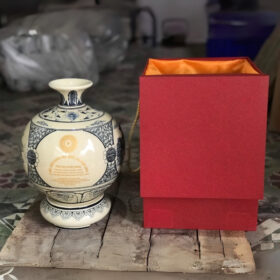 Bình hút tài lộc in logo men rạn vẽ cảnh chùa chiền XG-BHL38