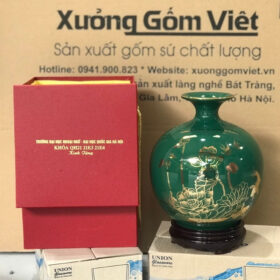 Bình hút tài lộc in logo màu xanh lá họa tiết hoa sen in decal vàng XG-BHL39