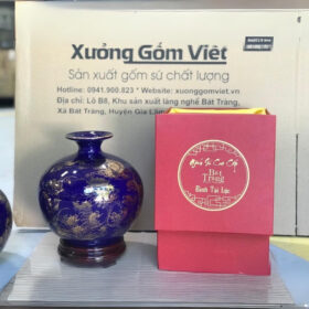 Bình tài lộc in logo màu xanh dương họa tiết cửu ngư quần hội XG-BHL41