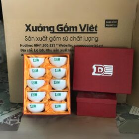 Bộ 10 bát cơm in logo DE màu trắng XG-BC20