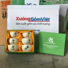 Bộ 6 bát cơm in logo Aviphar Pharma màu trắng kem vẽ búp sen XG-BC03