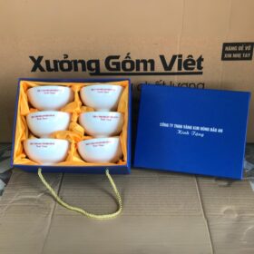 Bộ 6 bát cơm in logo Công Ty Vàng Kim Hùng Bảo An màu trắng XG-BC09