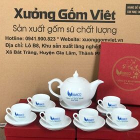 Bộ ấm chén in logo dáng bưởi lửa màu trắng XG-AC45