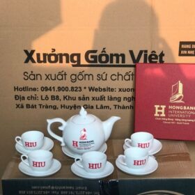 Bộ ấm chén in logo dáng bưởi lửa màu trắng XG-AC42