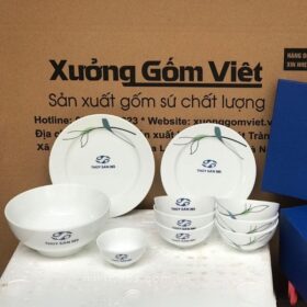 Bộ bát đĩa in logo Thủy Sản 365 họa tiết nhành trúc XG-BD35
