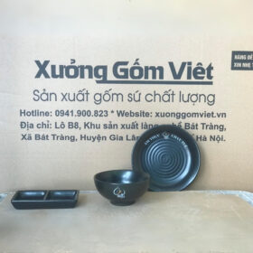 Bộ bát đĩa 3 món in logo Ẩm thực chay Tuệ màu đen XG-BD04