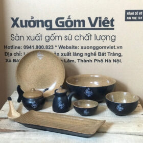 Bộ bát đĩa 8 món in logo phở gà màu đen XG-BD05