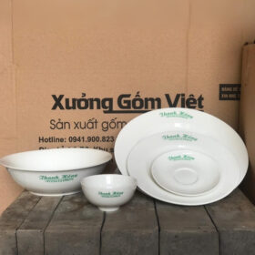 Bộ bát đĩa 5 món in logo Thanh Hồng màu trắng XG-BD09