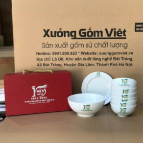 Bộ bát đĩa 8 món in logo kỷ niệm 10 năm thành lập công ty Bel gà màu trắng XG-BD10