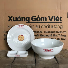 Bộ bát đĩa 3 món in logo Adam quý màu trắng XG-BD015