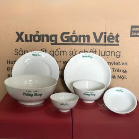 Bộ bát đĩa 6 món in logo Lâm viên Phiêng Bung màu trắng XG-BD16
