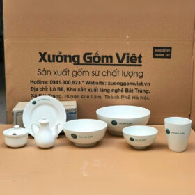 Bộ bát đĩa 7 món in logo Phở Xanh màu trắng XG-BD24