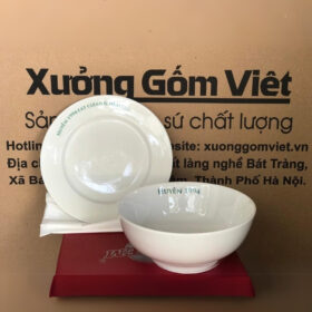 Bộ bát đĩa 2 món in chữ Huyền 1994 màu trắng XG-BD27