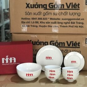 Bộ bát đĩa sứ trắng in logo NB XG-BD36