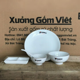 Bộ bát đĩa 5 món in logo Vietnamese house màu trắng XG-BD28