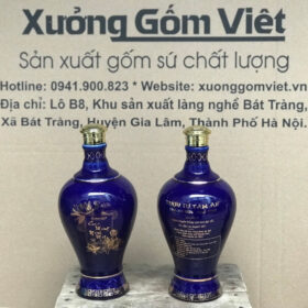 Nậm rượu in logo Chúc Mừng Năm Mới dáng mai bình màu xanh vẽ vàng XG-NR30