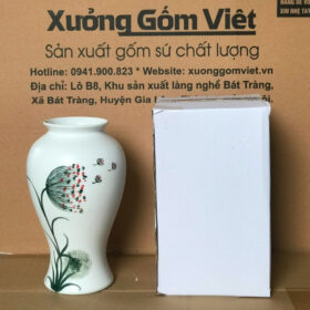 Lọ hoa in logo đại hội dáng đùi dế màu trắng họa tiết hoa bồ công anh XG-LH33