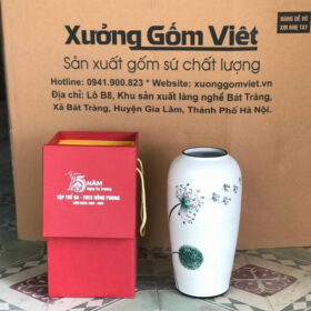 Lọ hoa in logo dáng vò cao màu trắng họa tiết hoa bồ công anh XG-LH37
