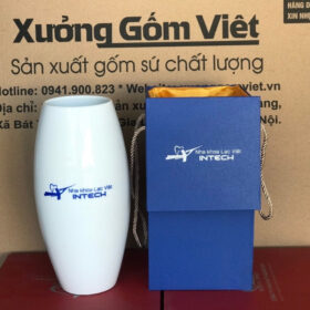 Bình hoa gốm sứ Bát Tràng in logo dáng bom màu trắng XG-LH41