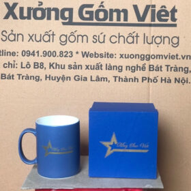 Ly sứ in logo May Sao Việt quai C màu xanh dương XG-LS30