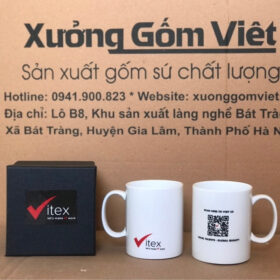Ly sứ in logo Vitex dáng trụ màu trắng quai C XG-LS36