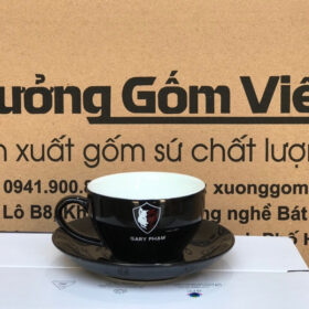 Tách cà phê in logo GARY Phạm men đen bóng lòng trắng XG-LS45