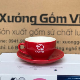 Tách cà phê in logo Coffee men đỏ bóng lòng trắng XG-LS46