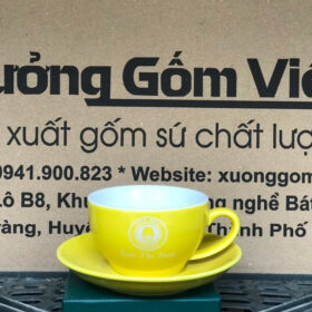 Tách cà phê in logo Bốn mùa coffee men vàng bóng lòng trắng XG-LS48
