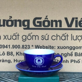 Tách cà phê in logo Bốn mùa coffee men xanh dương bóng lòng trắng XG-LS49