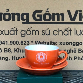 Tách cà phê in logo Bốn mùa coffee men cam bóng lòng trắng XG-LS50