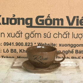 Tách cà phê in logo Ròm Bát Tràng màu nâu XG-LS52