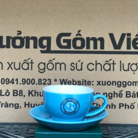 Tách cà phê in logo Salem Coffee Roaster men xanh bóng lòng trắng XG-LS54