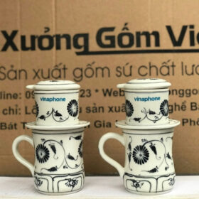 Bộ 2 phin pha cà phê in logo vinaphone hoạ tiết hoa đen vẽ tay XG-LS65
