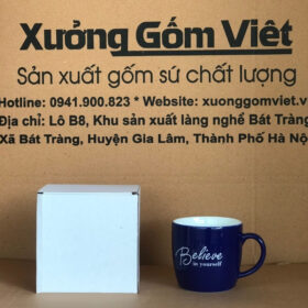 Cốc sứ in logo Believe in yourself dáng thấp quai C màu xanh đậm XG-LS73