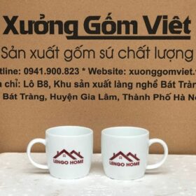 Cốc sứ in logo LENGO HOME Bát Tràng dáng thấp quai C màu trắng XG-LS78