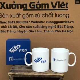 Ly sứ in logo ALTECH COMPUTER Bát Tràng dáng trụ quai C XG-LS77