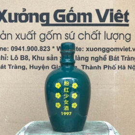Nậm rượu in logo dáng bầu màu xanh ngọc vẽ hoa XG-NR28