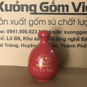 Nậm rượu in logo BACHALY - Kim Tửu Việt dáng mini màu đỏ bóng XG-NR12